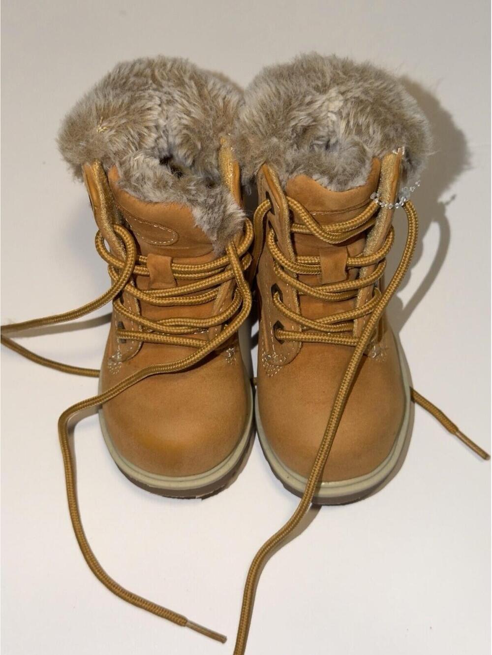 Size 5 Lugz Empire Hi Faux-Fur Collar Lace Up Tan Brown Boots Boys Girls Toddler